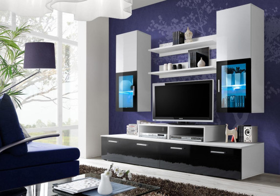 Mueble de pared completo, soporte de TV de lujo, armario de pared, mobiliario moderno y diseño de diseñador.