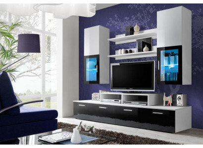 Mueble de pared completo, soporte de TV de lujo, armario de pared, mobiliario moderno y diseño de diseñador.