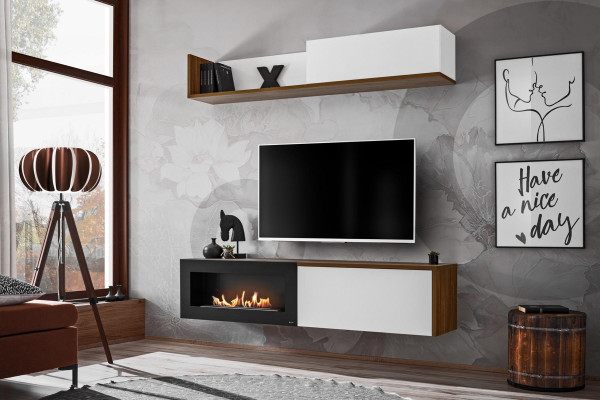 Soporte de TV para sala de estar con chimenea, estantería mural de pared, muebles de madera nuevos.