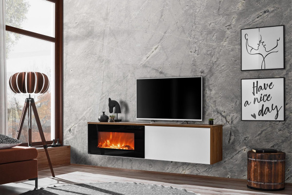 Moderno soporte de TV con chimenea Sala de estar de lujo Diseño de muebles de madera nuevo
