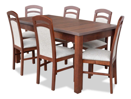 Designer de madera Juego de comedor de mesa con 6 sillas, conjunto de tapicería de 7 piezas.