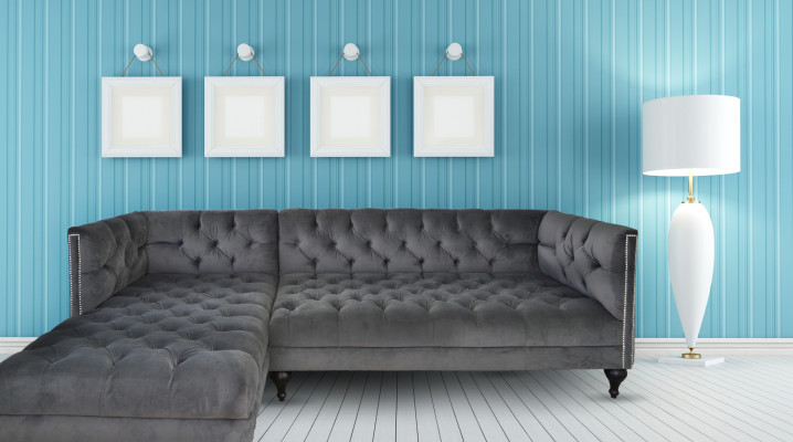 Sofá de tela tapizado sofá muebles de diseñador sofá de tela gris.