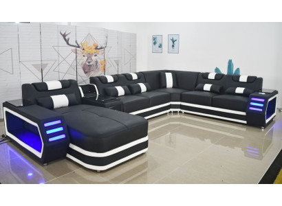 Sofá de cuero Sofá moderno tapizado paisaje de sala de estar diseño de cuero sofá esquinero textil