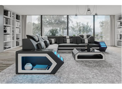 Sofá de cuero para salón Sofá de esquina tapizado Sofá Big XXL Sofá modular