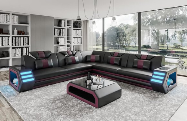 Sofá de cuero para salón Sofá de esquina tapizado Sofá Big XXL Sofá modular