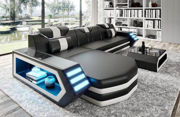 Sofá de cuero en esquina sofá couch paisaje de sala en forma de L conjunto de esquina Belfort 4