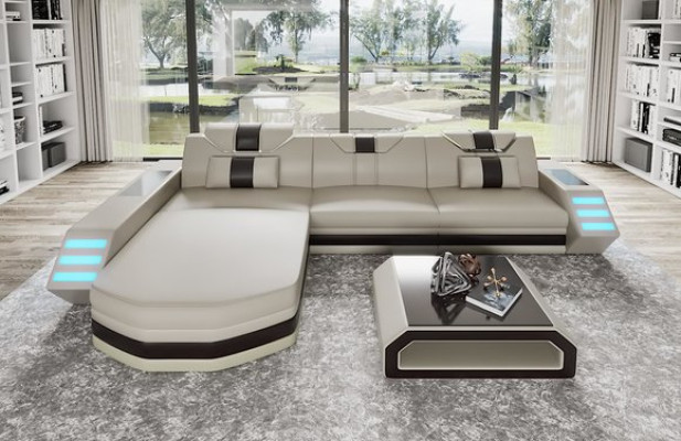 Sofá de cuero en esquina sofá couch paisaje de sala en forma de L conjunto de esquina Belfort 4