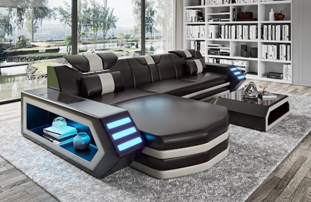 Sofá de cuero en esquina sofá couch paisaje de sala en forma de L conjunto de esquina Belfort 4