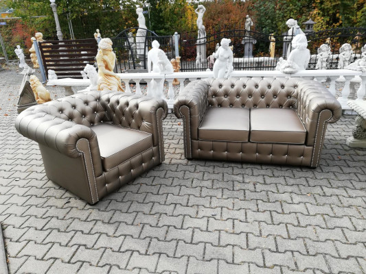 Conjunto de sofá Chesterfield de diseñador Sofá Couch 2+1 tapizado conjunto de asiento dorado