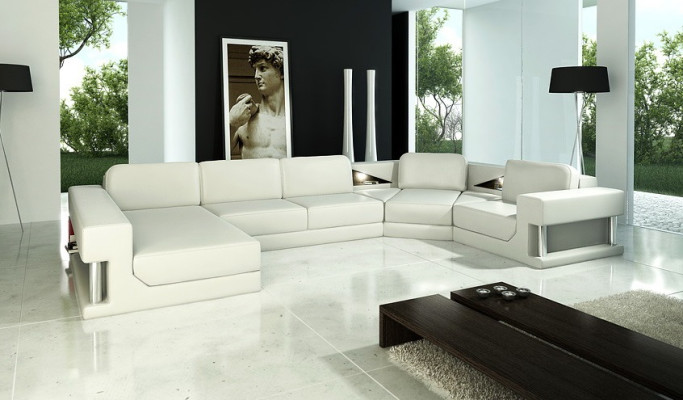 Sofá esquinero Polster, sofá, conjunto de muebles de esquina, tapicería de cuero y textil PH28.