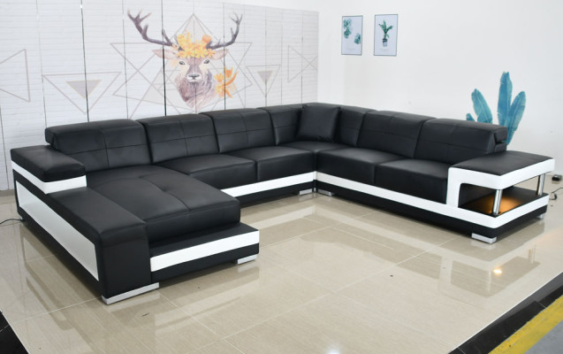 Sofá de cuero Sofá moderno tapizado diseño de cuero Sofá esquinero Couch textil paisaje de sala