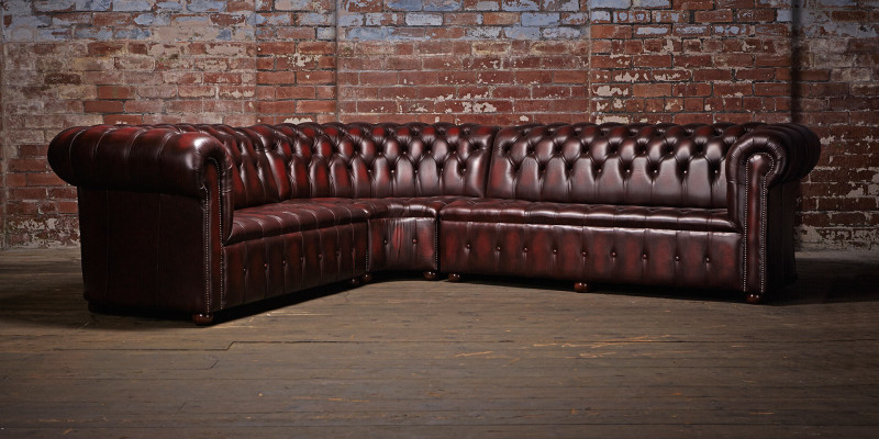 Chesterfield sofá de cuero esquina sofá tapizado conjunto de esquina asiento 100% cuero