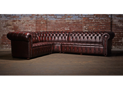 Chesterfield sofá de cuero esquina sofá tapizado conjunto de esquina asiento 100% cuero