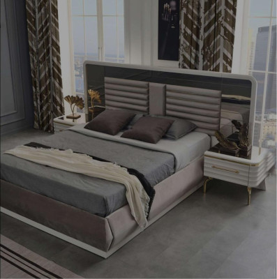 Cama doble moderna 2x mesitas de noche armario conjunto de dormitorio de 4 piezas.