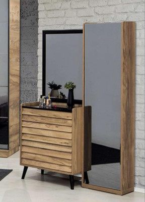Muebles de dormitorio diseñador Cama tapizada 2 mesitas de noche Armario