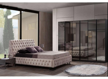 Juego de dormitorio de lujo, muebles de diseñador, cama de lujo, armario de madera.