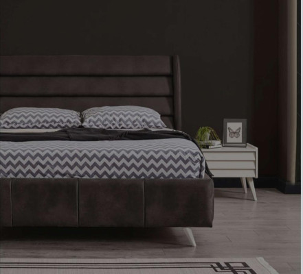 Dormitorio Muebles Vitrina de vidrio Cama doble de diseñador Madera Mesitas de noche 4 piezas