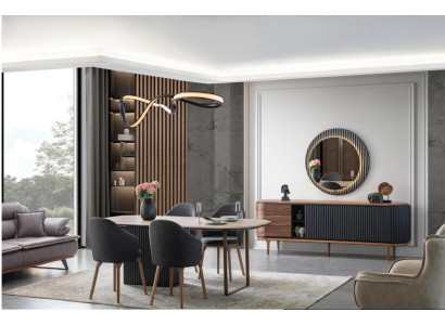 Gran conjunto de comedor, mesa de comedor de diseñador, 4 sillas tapizadas, aparador