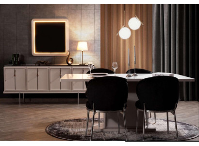 Juego de comedor moderno - mesa de comedor, 4 sillas tapizadas, aparador - conjunto de 7 piezas.