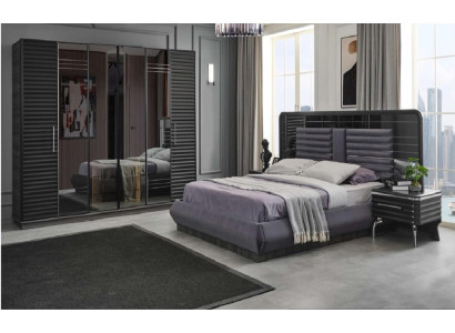 Cama tapizada Mesitas de noche de madera Armario de ropa Conjunto de dormitorio de diseñador.