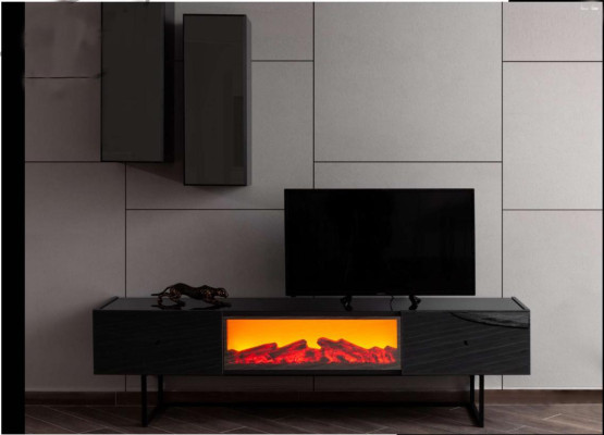 Conjunto moderno de sala de estar Lujoso mueble de TV con 2 armarios de pared, 3 piezas.