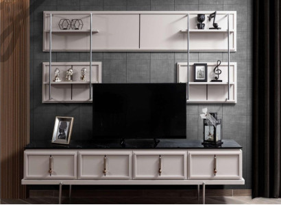 Conjunto de pared de sala de estar blanca, armario de TV, estante colgante de lujo, set de 3 piezas, nuevo.