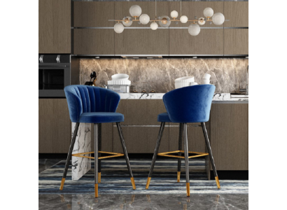Taburete azul diseñador Muebles de acero inoxidable Acolchado de una plaza Patas de madera