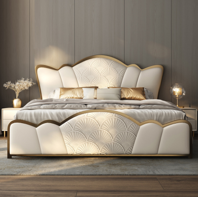 Dormitorio Muebles Elegante Cama Doble Blanca Camas de Cuero Modernas