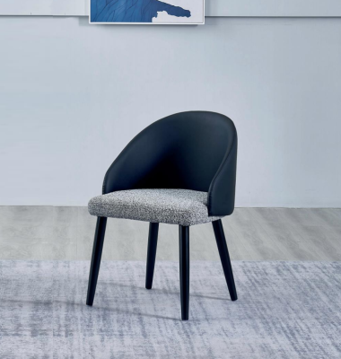 Silla de comedor gris-azul lujosa de un asiento, muebles tapizados de madera.