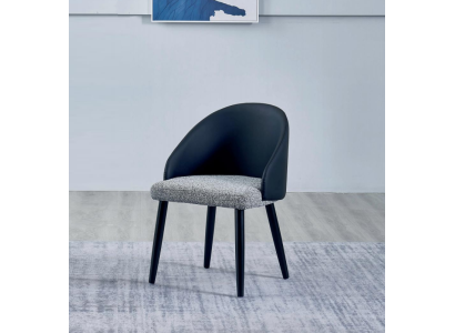 Silla de comedor gris-azul lujosa de un asiento, muebles tapizados de madera.