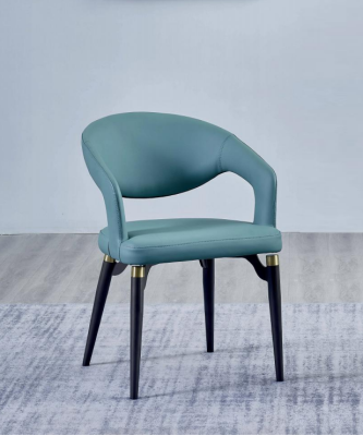 Silla de comedor azul de lujo de un solo asiento elegante, estilo de silla de madera de un solo asiento.