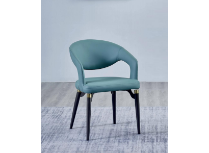 Silla de comedor azul de lujo de un solo asiento elegante, estilo de silla de madera de un solo asiento.