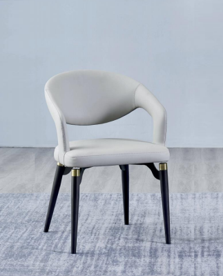 Silla de comedor de cuero blanco asiento individual elegante Estructura de madera moderna