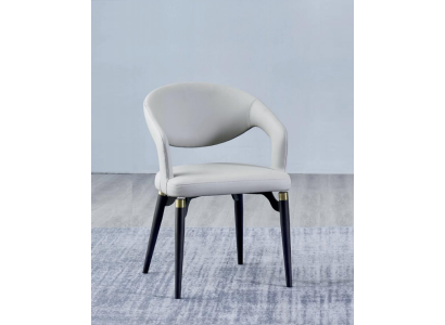 Silla de comedor de cuero blanco asiento individual elegante Estructura de madera moderna