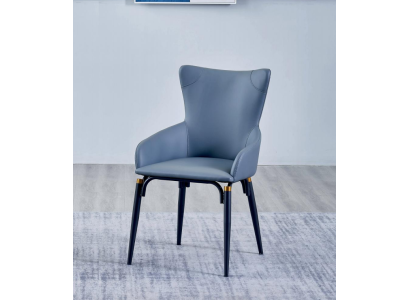 Silla de comedor azul tapizada, sillón moderno de diseñador de cuero de una plaza.