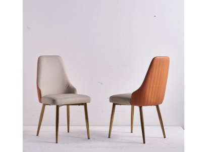 Sillas de comedor de lujo color naranja-beige, sillas de cuero, sillas de cocina, muebles de madera.