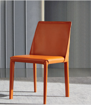 Silla de cuero sintético naranja Muebles de comedor Sillas modernas Estructura de madera Nueva