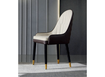 Silla de comedor blanco y negro, diseño de silla de cuero sintético, sillas de madera modernas.