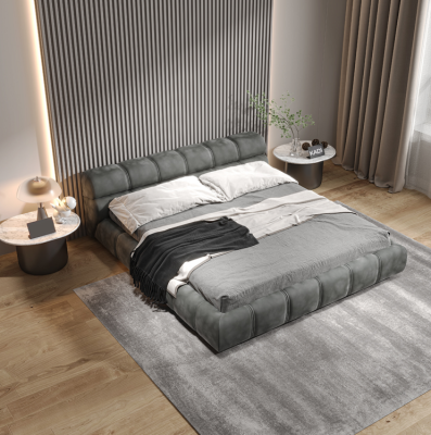 Cama de dormitorio gris bajo cama de diseñador cama doble estilo moderno