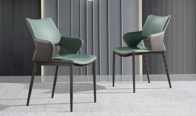 Sillas de comedor de madera marrón-verde, sillas de madera de diseñador, sillas de respaldo modernas.