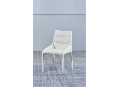 Comedor Silla de diseñador de un asiento blanco con reposabrazos y estructura de madera