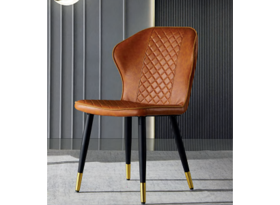 Silla de comedor marrón moderna de diseñador de una plaza con respaldo.