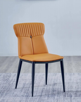 Sillas de comedor marrones de diseñador en cuero sintético, individuales, sillas de madera nobles.