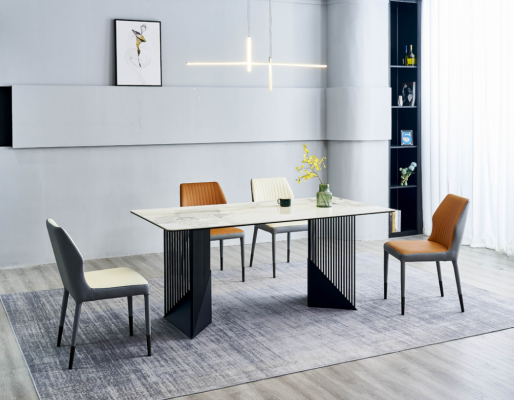 Muebles de comedor modernos diseñados por un diseñador, conjunto de comedor con 4 sillas tapizadas, mesa de comedor.