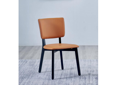 Silla de comedor de lujo tapizada naranja y negra mueble de madera.