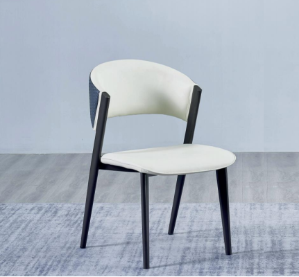Silla de comedor blanca de lujo, de tela, de un asiento, silla de cuero, estructura de madera.