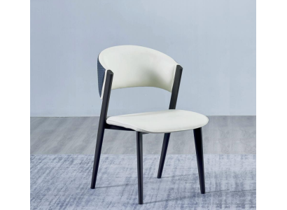 Silla de comedor blanca de lujo, de tela, de un asiento, silla de cuero, estructura de madera.