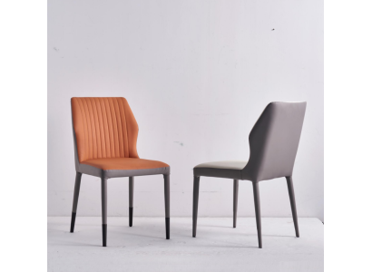 Sillas de comedor de lujo de un solo asiento de madera con estampado de tela marrón.