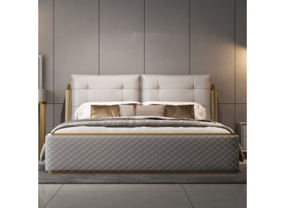 Diseñador Dormitorio blanco Cama de lujo Camas dobles Estructura de madera Moderna