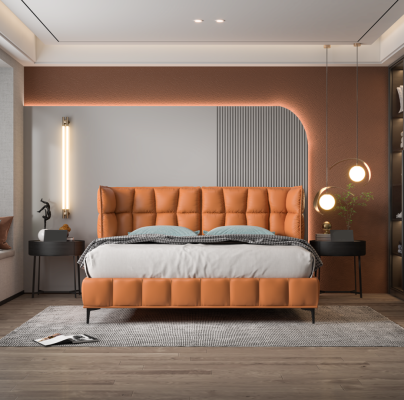 Naranjas de cama doble dormitorio muebles camas textiles estructura de madera elegante